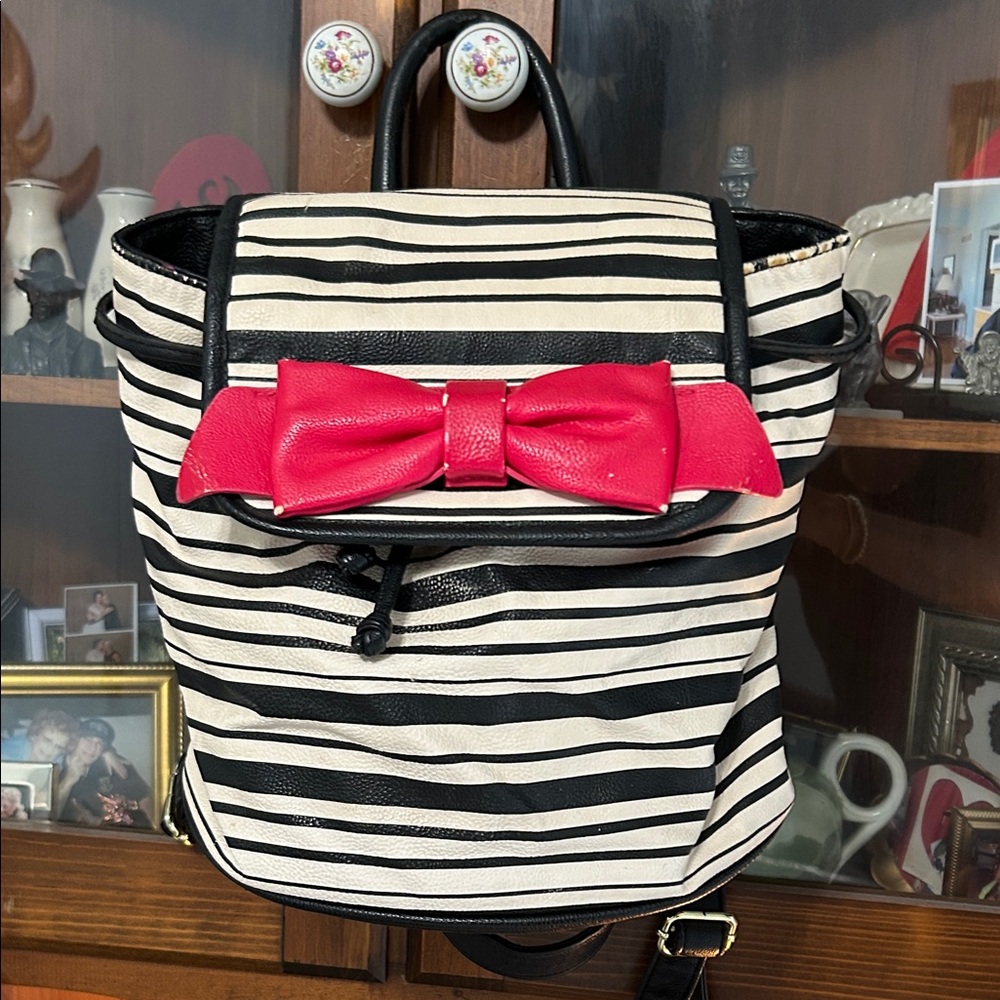 Betsy Johnson Striped Backpack with Pink Bow Accent